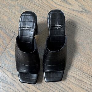 Jeffrey Campbell Black Croc-Embossed Square Toe Mules